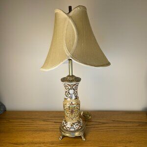 Vintage Porcelain & Brass Table Lamp | Ornate Floral Motif | 23” Elegant Accent